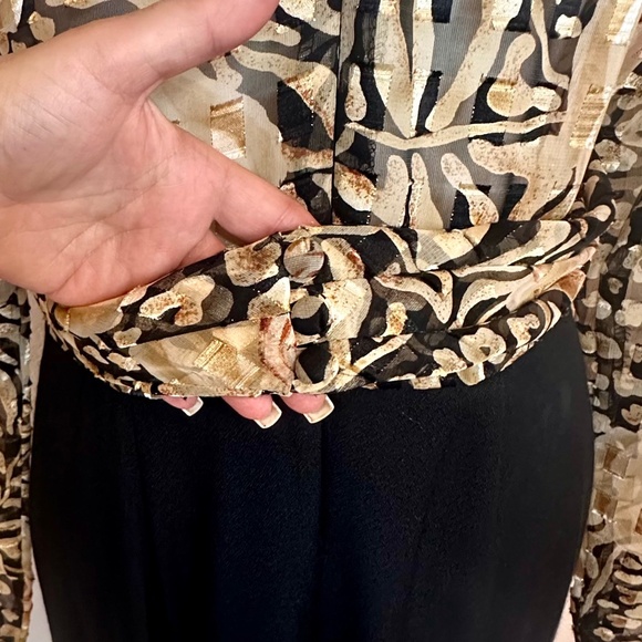 Vintage Metallic Gold Floral Bodice Dress, Size 10 - Picture 8 of 14